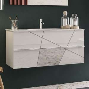 Viro High Gloss 100cm Wall Vanity Unit With 2 Drawers In White