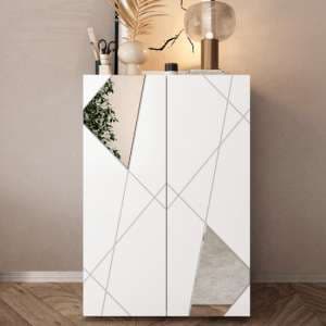 Viro Mirrored High Gloss Shoe Storage Cabinet 2 Doors In White - UK