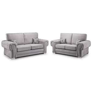 Verna Fullback Fabric 3+2 Seater Sofa Set In Grey - UK