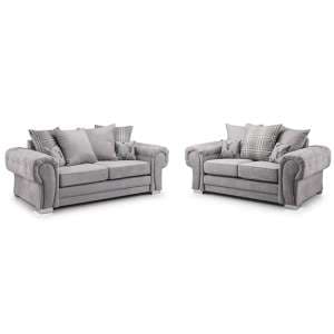 Verna Scatterback Fabric 3+2 Seater Sofa Set In Grey - UK