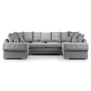 Virto Scatterback Fabric U Shape Corner Sofa In Silver Grey