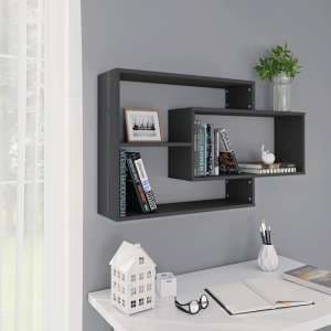 Visola Wooden Rectangular Wall Shelves In Grey