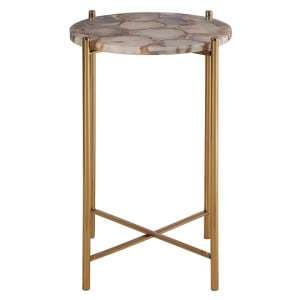 Sauna Round Agate Side Table With Gold Steel Frame In Natural - UK