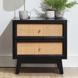 Vlore Wooden Bedside Cabinet With 2 Drawers In Black - UK