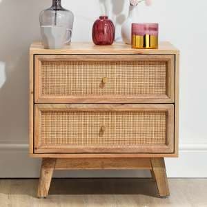 Vlore Wooden Bedside Cabinet With 2 Drawers In Natural - UK
