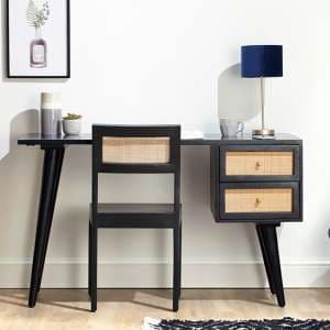 Vlore Wooden Computer Desk With 2 Drawers In Black - UK