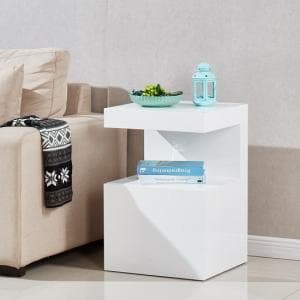 Voltaire Contemporary High Gloss Side Table In White