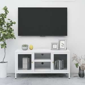 Voss Steel TV Stand With 2 Doors In White