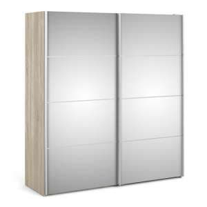 Vrok Mirrored Sliding Doors Wardrobe In Oak With 5 Shelves