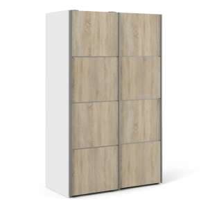 Vrok Sliding Wardrobe With 2 Oak Doors 2 Shelves In White - UK