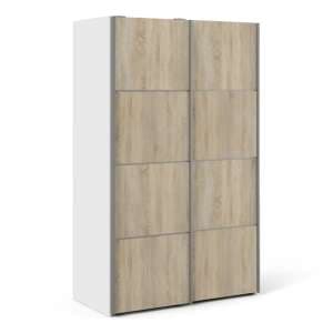 Vrok Sliding Wardrobe With 2 Oak Doors 5 Shelves In White - UK