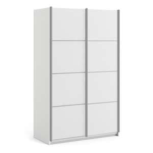 Vrok Sliding Wardrobe With 2 White Doors 2 Shelves In White - UK
