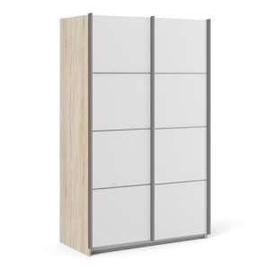 Vrok Wooden Sliding Doors Wardrobe In Oak White With 2 Shelves