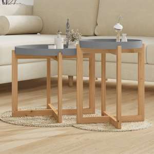 Wabana Set Of 2 Wooden Coffee Table In Grey And Natural