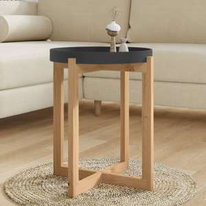 Wabana Small Round Wooden Coffee Table In Black And Natural
