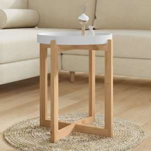 Wabana Small Round Wooden Coffee Table In White And Natural