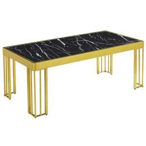 Worley Gloss Coffee Table In Black Marble Effect With Gold Legs - UK