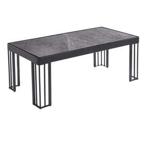 Worley Gloss Coffee Table In Grey Marble Effect With Black Legs - UK
