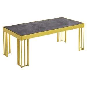 Worley Gloss Coffee Table In Grey Marble Effect With Gold Legs - UK