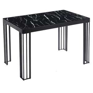 Worley Gloss Dining Table In Black Marble Effect With Black Legs - UK