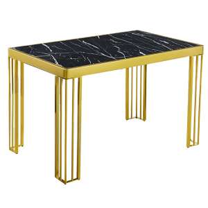 Worley Gloss Dining Table In Black Marble Effect With Gold Legs - UK