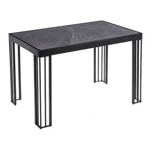Worley Gloss Dining Table In Grey Marble Effect With Black Legs - UK