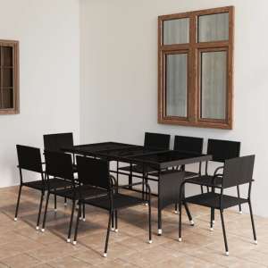 Waco Large Glass And Rattan 9 Piece Garden Dining Set In Black - UK
