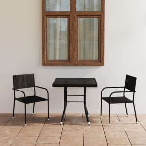 Waco Small Glass And Rattan 3 Piece Garden Dining Set In Black