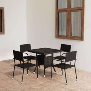 Waco Small Glass And Rattan 5 Piece Garden Dining Set In Black