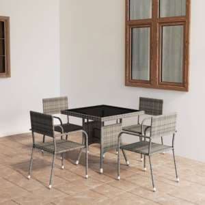 Waco Small Glass And Rattan 5 Piece Garden Dining Set In Grey