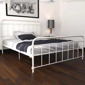 Wallach Metal King Size Bed In White - UK