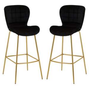 Warden Black Velvet Bar Chairs With Gold Legs In A Pair - UK
