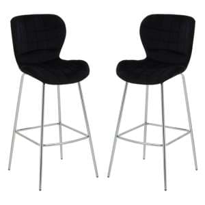 Warden Black Velvet Bar Chairs With Silver Legs In A Pair - UK