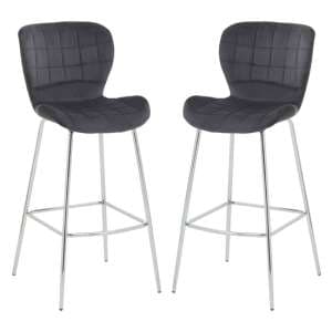 Warden Grey Velvet Bar Chairs With Silver Legs In A Pair - UK