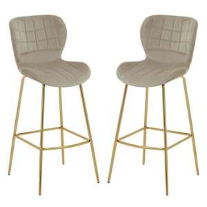 Warden Mink Velvet Bar Chairs With Gold Legs In A Pair - UK
