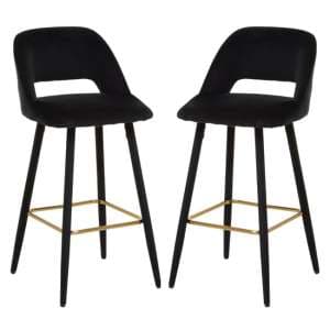 Warns Black Velvet Bar Chairs With Gold Footrest In A Pair - UK