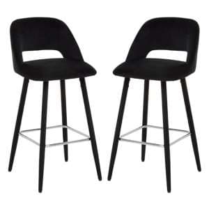 Warns Black Velvet Bar Chairs With Silver Footrest In A Pair - UK