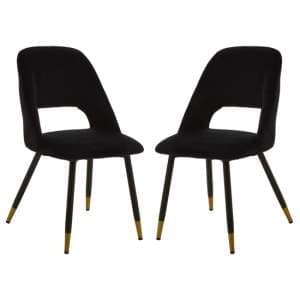 Warns Black Velvet Dining Chairs With Gold Foottips In A Pair - UK