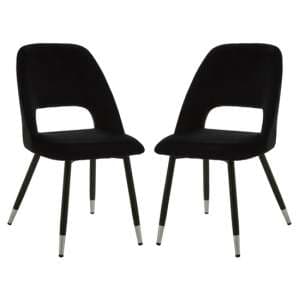 Warns Black Velvet Dining Chairs With Silver Foottips In A Pair - UK