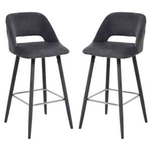 Warns Grey Velvet Bar Chairs With Silver Footrest In A Pair - UK