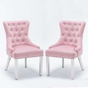 Warsaw Pink French Velvet Dining Chairs In Pair