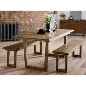 Warsaw Reclaimed Pine Wood Dining Table With 2 Benches - UK