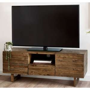 Warsaw Reclaimed Pine Wood TV Stand With 2 Doors 1 Drawer - UK