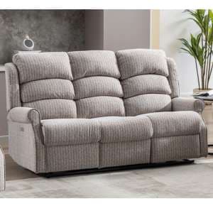 Warth Electric Fabric Recliner 3 Seater Sofa In Natural - UK
