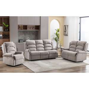 Warth Electric Fabric Recliner Sofa Suite In Natural - UK