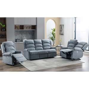 Warth Electric Fabric Recliner Sofa Suite In Steel Blue - UK