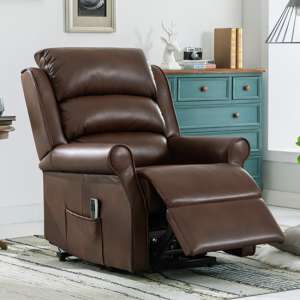 Warth Electric Leather Lift And Tilt Recliner Armchair In Dark Brown - UK