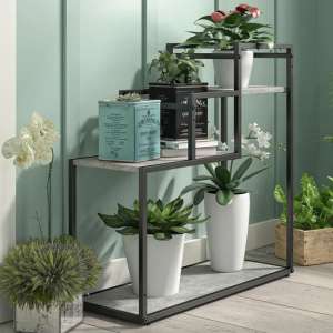 Warton Wooden Plant Stand With Metal Frame In Espresso - UK