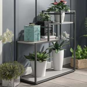 Warton Wooden Plant Stand With Metal Frame In Natural - UK