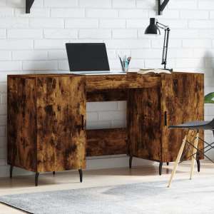 Waterford Wooden Computer Desk With 2 Doors In Smoked Oak